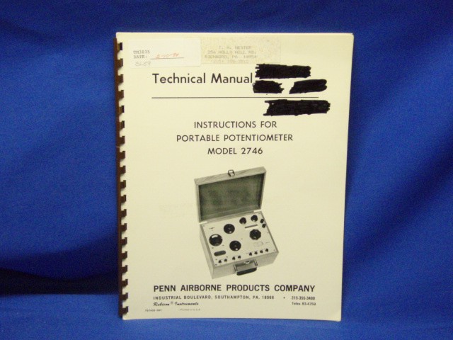 Penn Airborne Model 2746 Potentiometer Technical Manual - Afbeelding 1 van 1